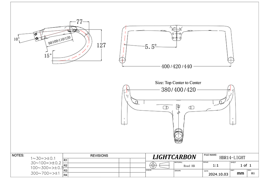 Road Handlebar HBR14 Geometry