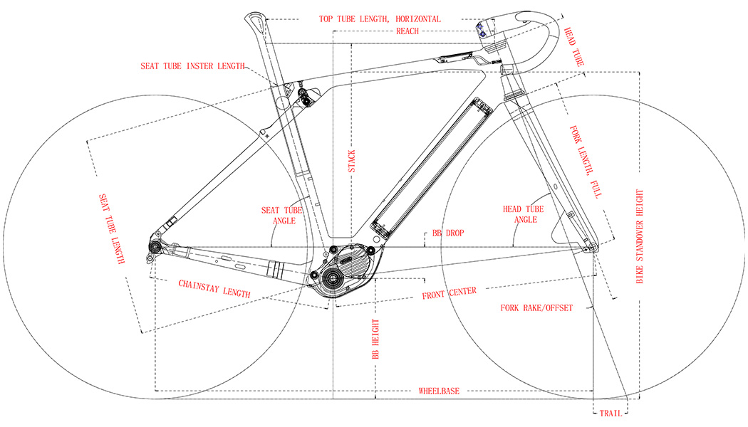 Ebike Gravel Frameset LCE086-D Geometry And Size Chart