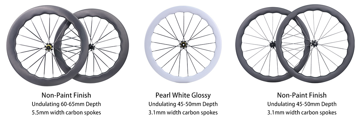 Complete Carbon Spoke Wheelset Built With Non-Paint and Pearl White Carbon Rims