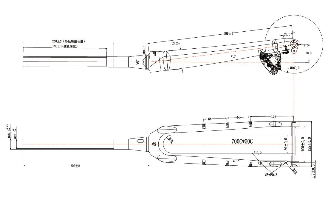 FK073 Carbon Gravel Fork Geometry